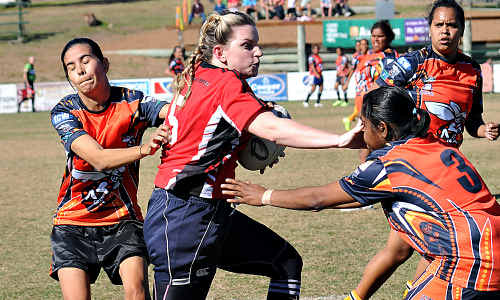 Gympie’s Ann-Marie Waddell hits the ball up for the ladies’ Devils against Cherbourg on Saturday at the Jack Stokes Oval. Gympie’s Ann-Marie Waddell hits the ball up for the ladies’ Devils against Cherbourg on Saturday at the Jack Stokes Oval.